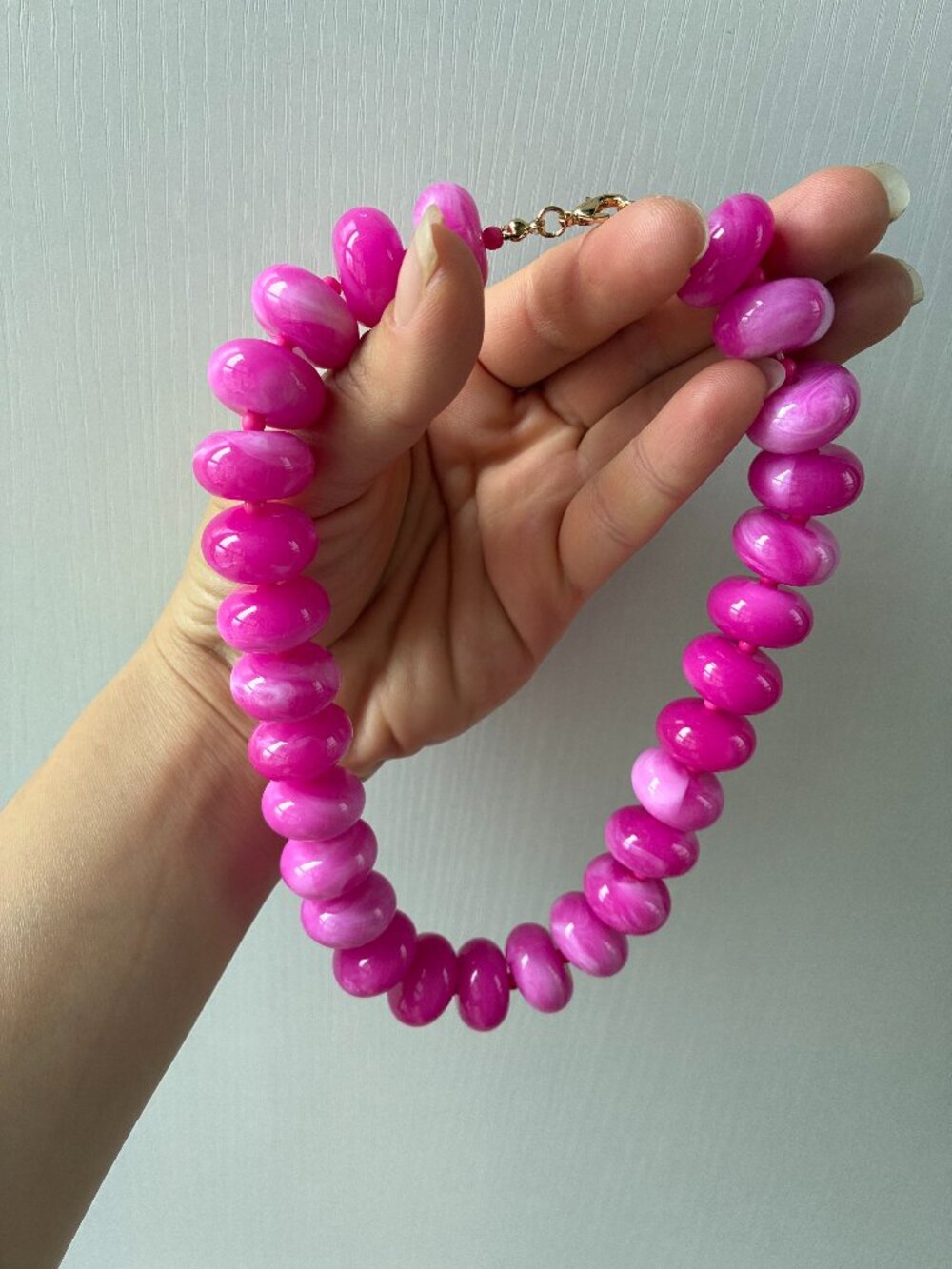 New! Pink Marbled Chunky Beaded Dopamine Necklace Nwot